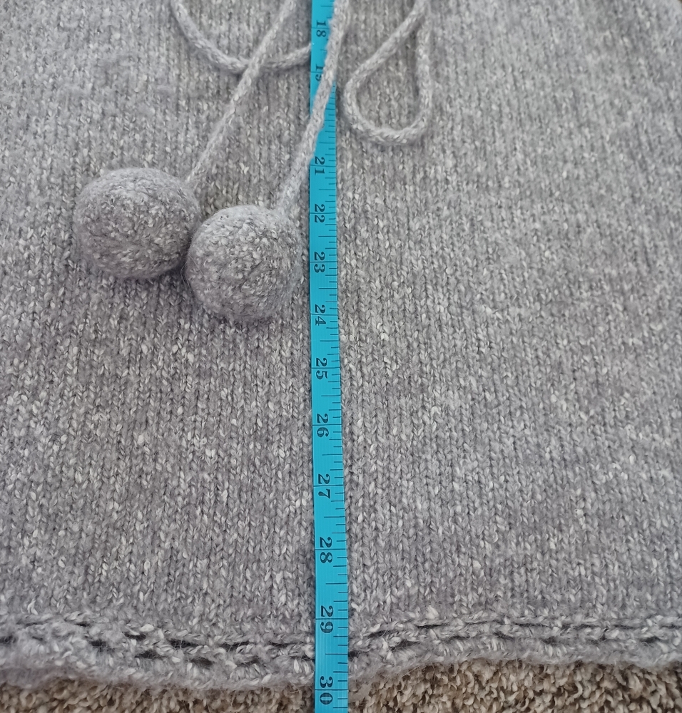 Kaisely Gray Wool Blend Knit Pom Pom Tie Waist Alpaca Sweater - Picture 6 of 7